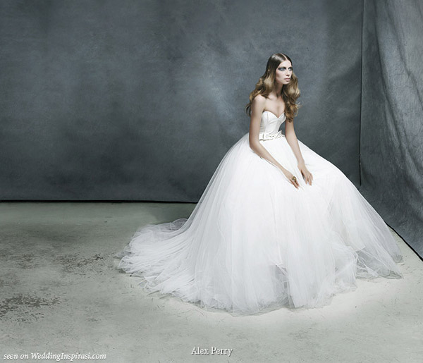 Shantung silk, tulle and silk satin bodice wedding dress by Alex Perry