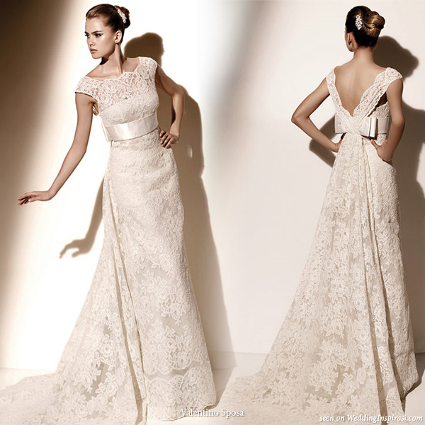 Valentino Sposa Pronovias lace wedding dress with sash and bow detail Valentino Sposa Pronovias lace wedding dress with sash and bow detail