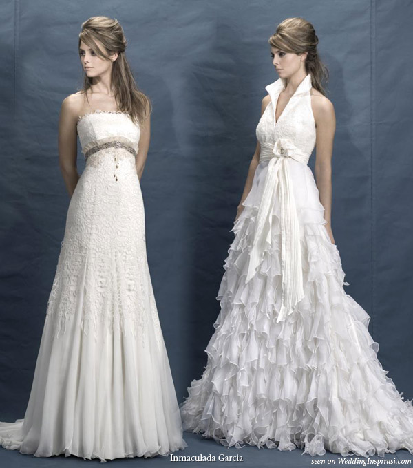 Halter neck ruffle dress, strapless wedding gown from Spanish bridal designer Inmaculada Garcia