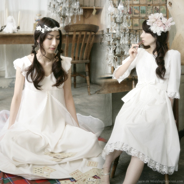 Alice in LUCE land cute wedding dress themed photo shoot featuring playing cards, clover club shaped cookies