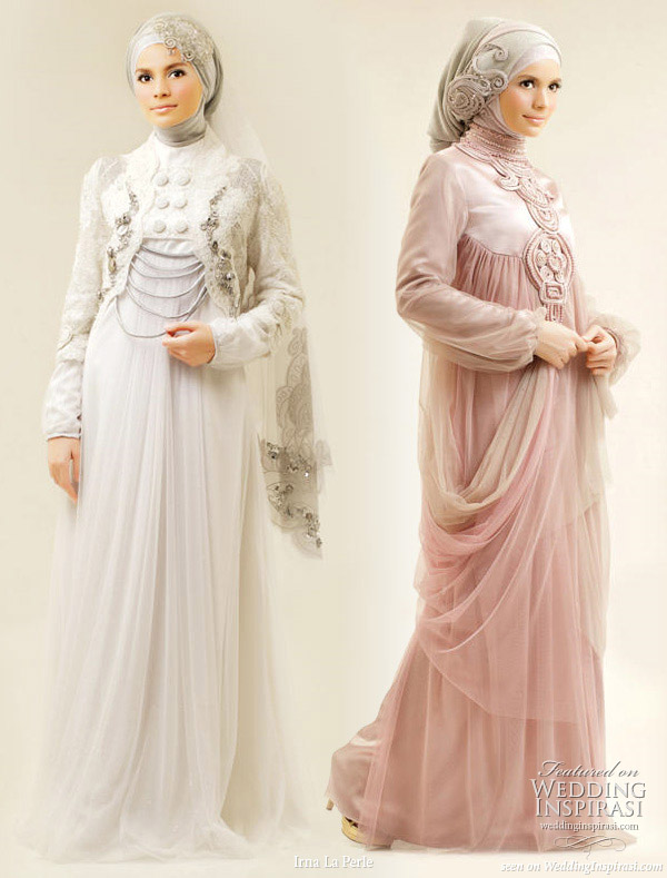 Irna La Perle modest wedding gown and muslimah evening dresses