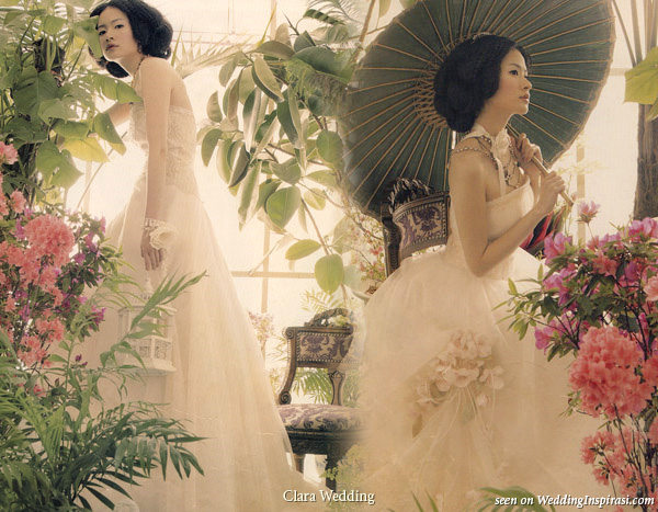 Oriental paper umbrella, beautiful wedding dress - illusive spring bridal photo shoot