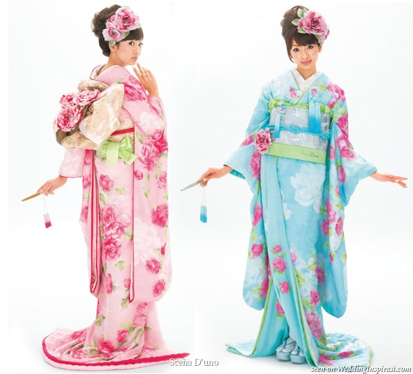 Lovely kawaii pink and light blue Japanese kimono