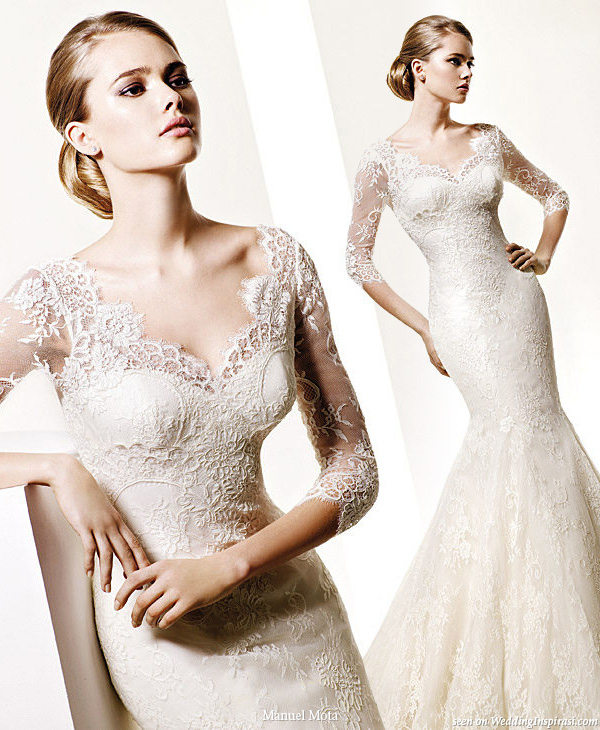 Opera lace wedding gown by designer Manuel Mota for Pronovias