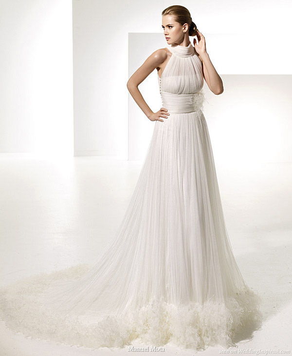 Gorgeous halter neck gown Teresa by designer Manuel Mota for Spanish bridal house Pronovias