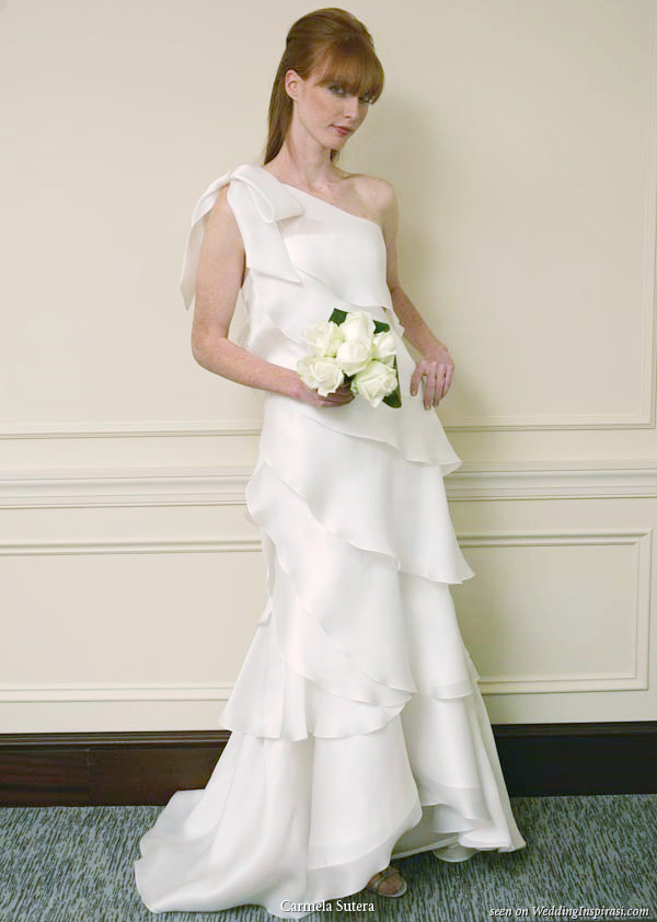 Wedding dress by Carmela Sutera - One shoulder satin organze petal gown. 