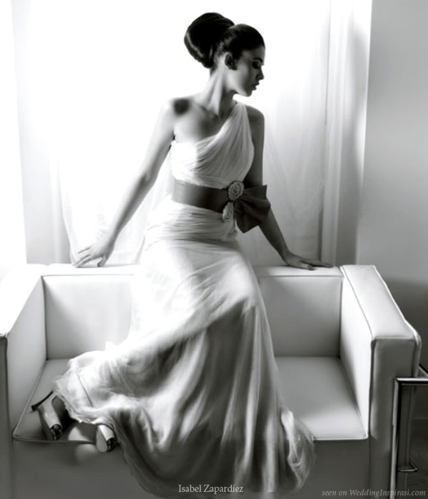 One shoulder toga wedding dress by Isabel Zapardiez