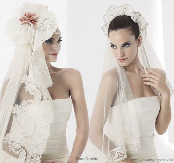 Selection of lace and tulle wedding veils from Barcelona bridal house Franc Sarabia