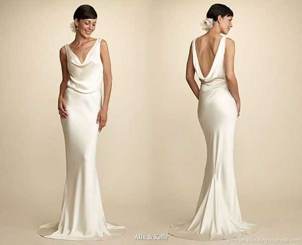 Alix and Kelly cowl neck low back sexy silk 100% hand-washed silk wedding dress