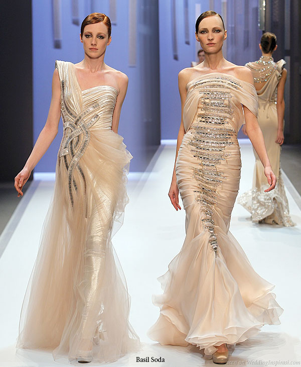 Runway bridal gown inspiration - Airy peach fabric and metallic sequin adorment on haute couture dress from Basil Soda Spring/Summer 2010 collection