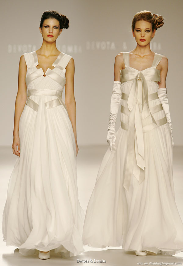 Devota & Lomba bridal collection - wedding gowns featuring ribbon tied around the body