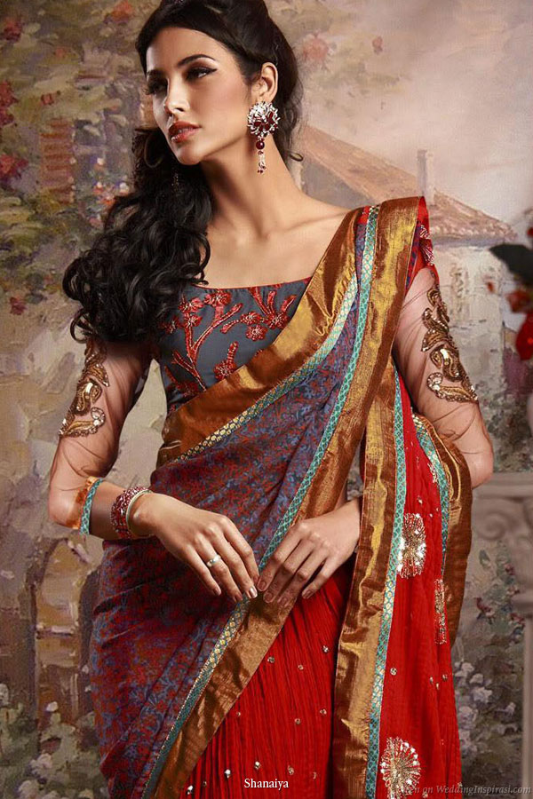 Regal tones - Deep jewel colors on a beautiful bridal saree from Shanaiya 2010 collection