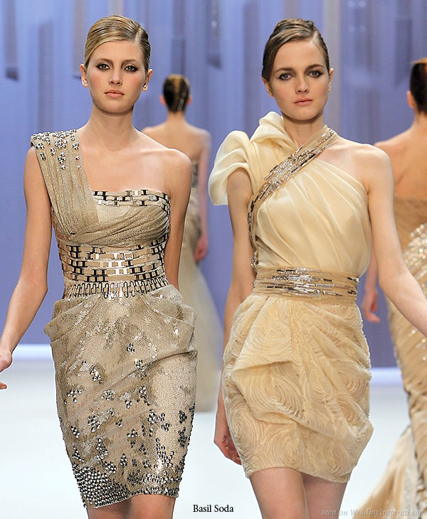 Sparkle and shine softly - Short couture dresses with asymmetric necklines 