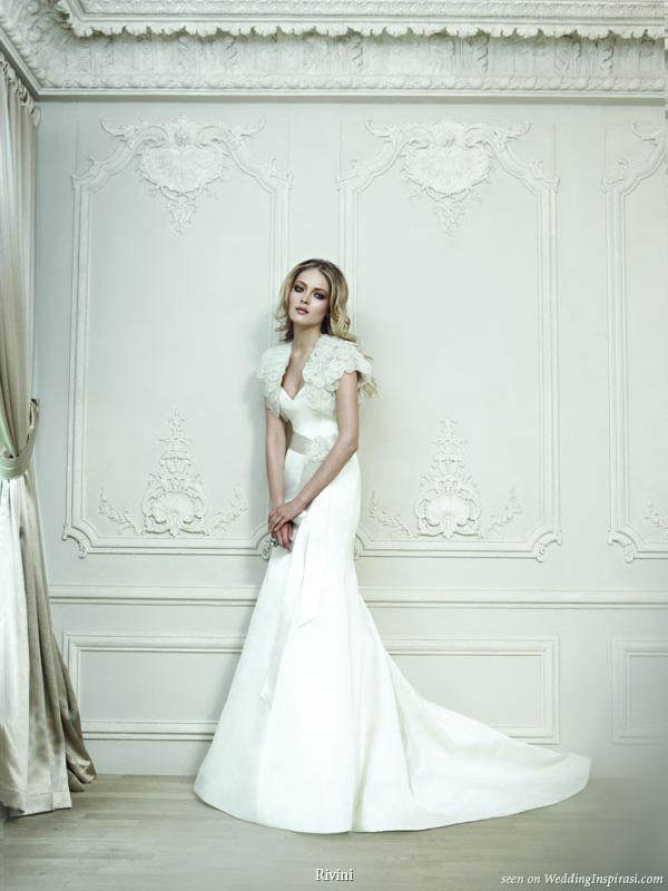 Rivini bridal collection - Strapless wedding dress worn with ruffle bolero jacket