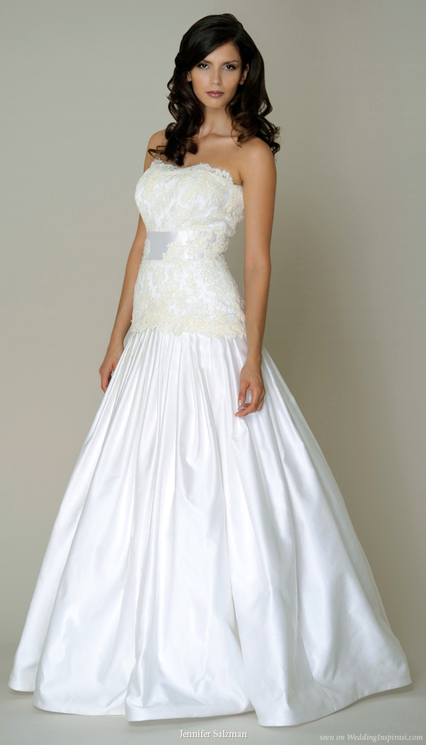 AMBROSIA "Love requited"  Strapless trumpet gown with alencon lace bodice and faille skirt. By Jennifer Salzman Bridal
