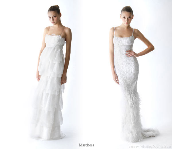 Marchesa Bridal Spring 2010 collection - Tiers, ruffles and feathers on a classy white wedding gown