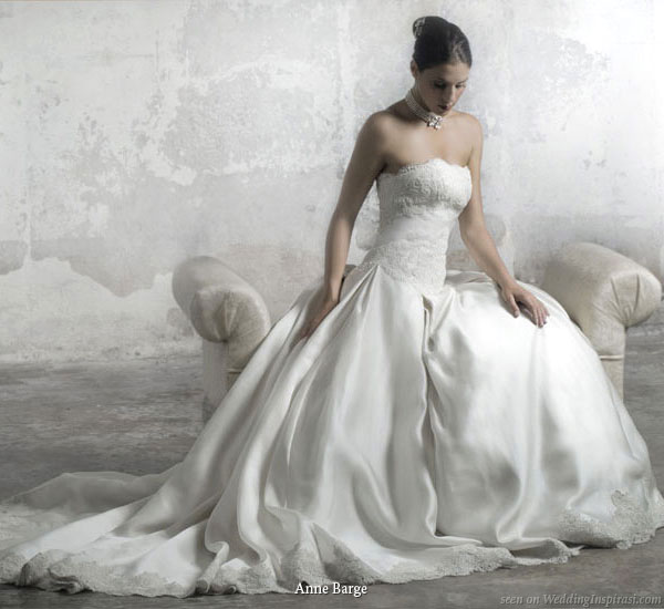 Beautiful strapless wedding gown designed by Anne Barge
