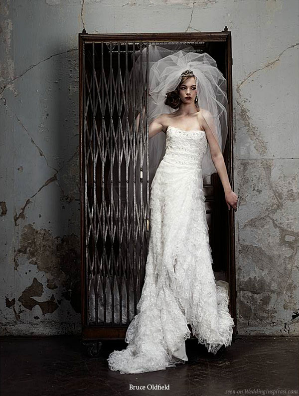 Moody photoshoot showcasing a model bride wearing a wedding dress from Bruce Oldfield bridal gown collection