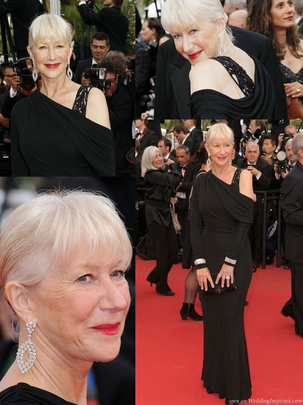 Black Elie Saab fall 2010 gown with asymmetrical neckline and Chopard cuffs worn by Helen Mirren at the Cannes Film Festival recently