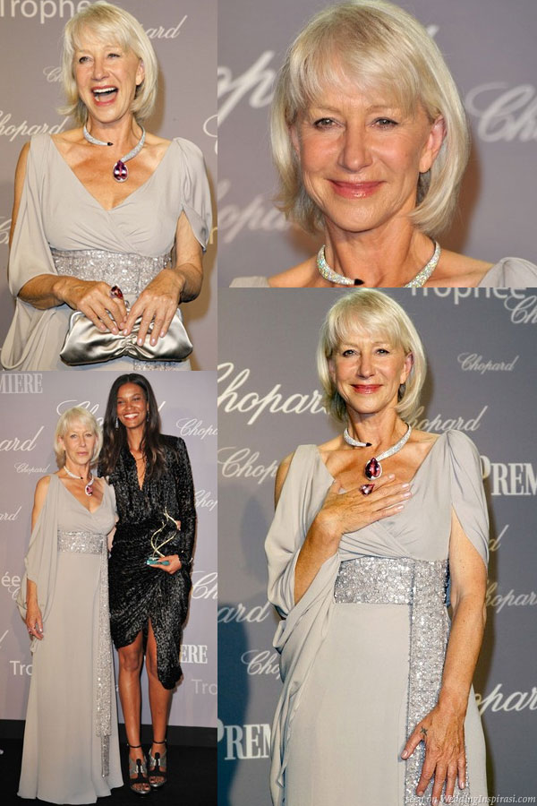 Helen Mirren in a grey Elie Saab Couture gown and Chopard jewelry at Chopard Trophy Awards during the 63rd Annual Cannes Film Festival on May 13, 2010