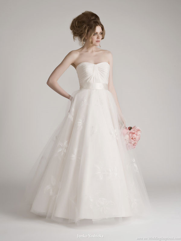 Estee tulle overlay strapless wedding gown