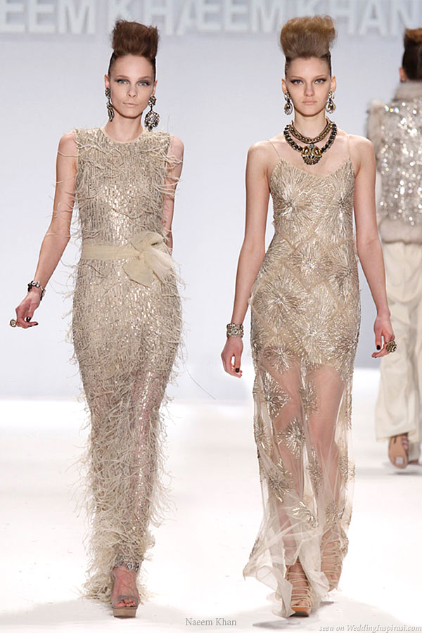Feathers and textures at play on the runway of fashion designer Naeem Khan 2010 Autumn collection