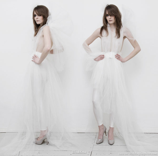 theLOLAone - silk-tulle gown with bow on the shoulder and soft vegan leather belt by Blushless