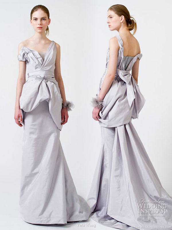 2011 Vera Wang Wedding Dress - light blue-gray asymmetric gown with train