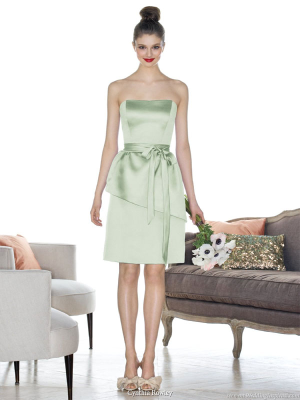 Pale green (other color options available) short bridesmaid dress  with ribbon straps by Cynthia Rowley available at Dessy Group