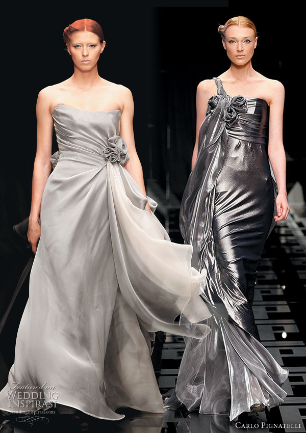 Carlo Pignatelli 2010 Opere collection models on the runway in wedding gowns and evening dresses in gray, black and silver tones