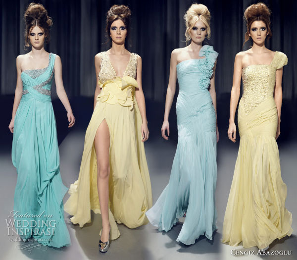 Cengiz Abazoglu 2010 Spring/Summer Haute Couture gown collection runway - wedding dress color inspiration pastel yellow mustard robin blue turqoise seafoam green