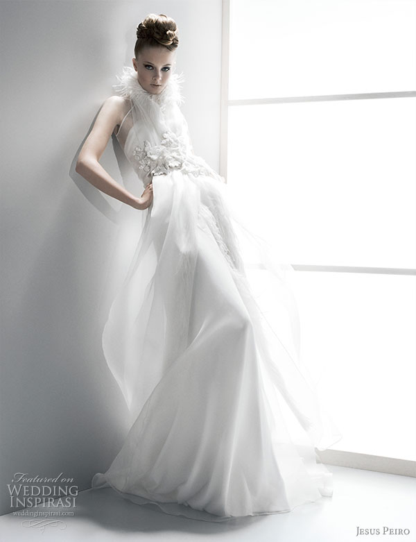 Jesus Peiro 2010 bridal gown collection - beautiful wedding dress  with feathers adorning the neck 