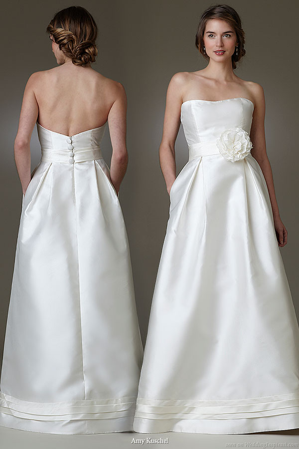 Preppy & Chic wedding dress - June features a modern ballgown silhouette, with side pockets. "Tux" neckline for a mod and preppy look or with "Flower" for a more classic, polished look. In Italian Silk Mikado or Japanese Mikado. By Amy Kuschel