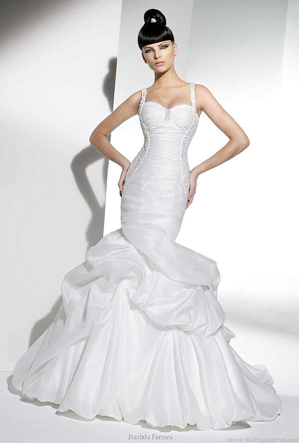 Patrizia Ferrera 2011 bridal gown collection -- mermaid wedding  dress with gathered pick up skirt and crystal embellished straps