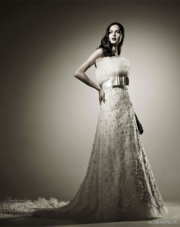 Alessandra R 2011 strapless wedding dress with gathered bodice, Nicole Group Alessandra R 2011 strapless wedding dress with gathered bodice, Nicole Group