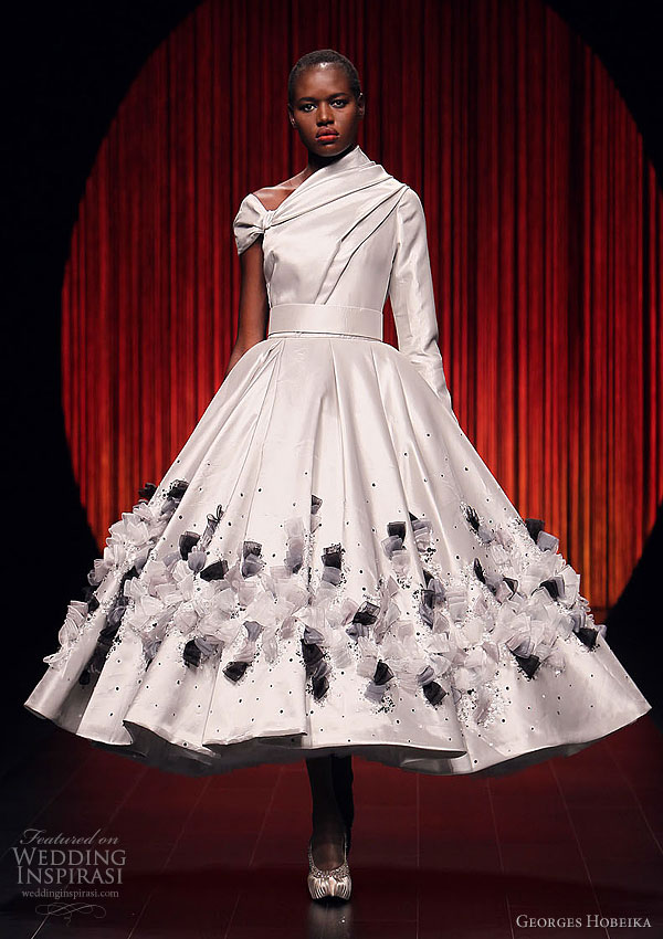 Georges Hobeika Fall/Winter 2010 - retro circle skirt dress with floral detail and long and cap sleeves