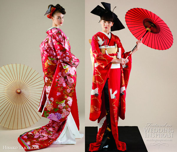 Hisako Takayama Couture Maison -- traditional wedding dress the  japanese kimono in red and white, worn with ceremonial long coat  uchikake