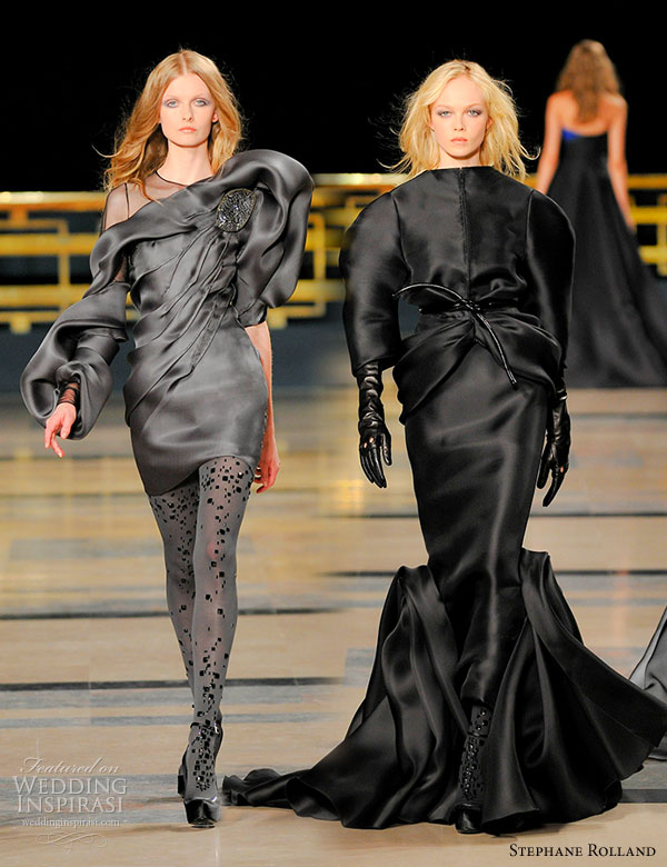 Stephane Rolland Fall/Winter 2010/2011 Haute Couture - charcoal  gray radzimir draped dress, long black gazar suit dress worn with long  gloves