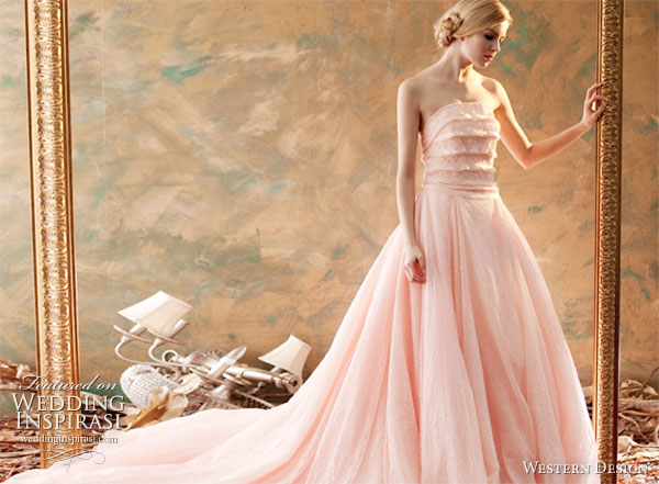 Western Design Taiwan strapless Wedding Dress or Evening Gown in  peach/ rose/ baby pink/salmon