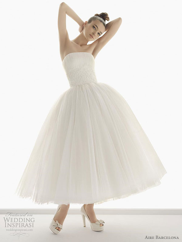 Aire Barcelona Wedding Dress 2011 bridal collection -- Nazaret tulle and embroidered lace ballet-length wedding gown with jeweled stones Aire Barcelona Wedding Dress 2011 bridal collection -- Nazaret tulle and embroidered lace ballet-length wedding gown with jeweled stones