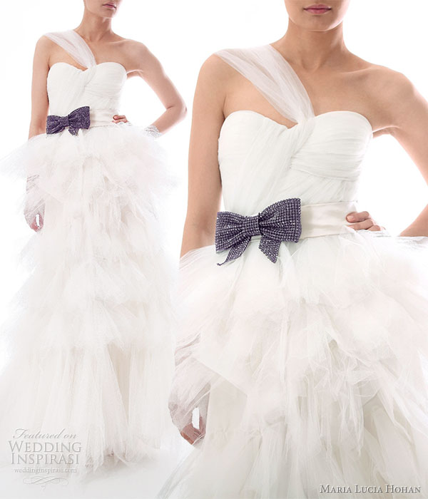 Maria Lucia Hohan Fall/Winter 2010-2011 bridal collection -- Julie white wedding dress,  ultra-girlie bridal gown for happy brides. multi layered tulle skirt, draped corset and crystal bow as central detail 