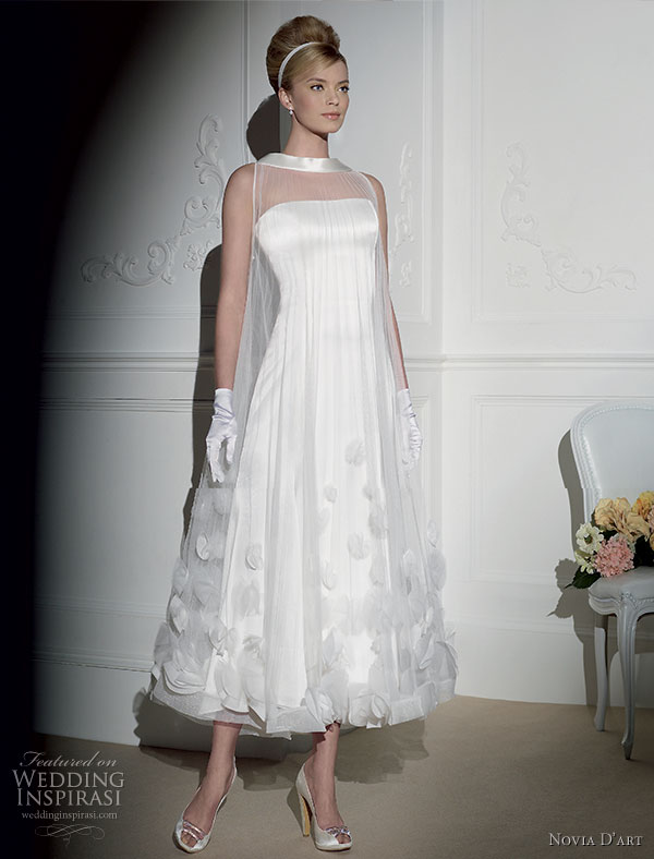 Novia D'art wedding dress 2011 bridal collection - retro funnel neck wedding gown with floral, worn with wrist gloves