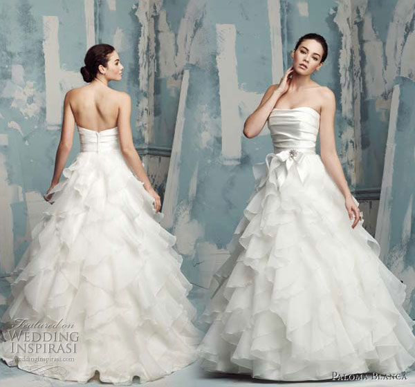 Paloma Blanca 2010 Wedding Dress - strapless bridal gown 4116 with soft, tiered layered zigzag ruffles