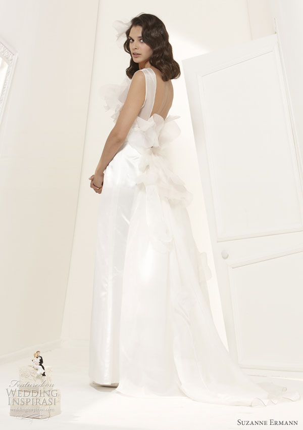 Victoire sheath dress in silk satin and organza silk neck back out of various flowers by Suzanne Ermann 2011 