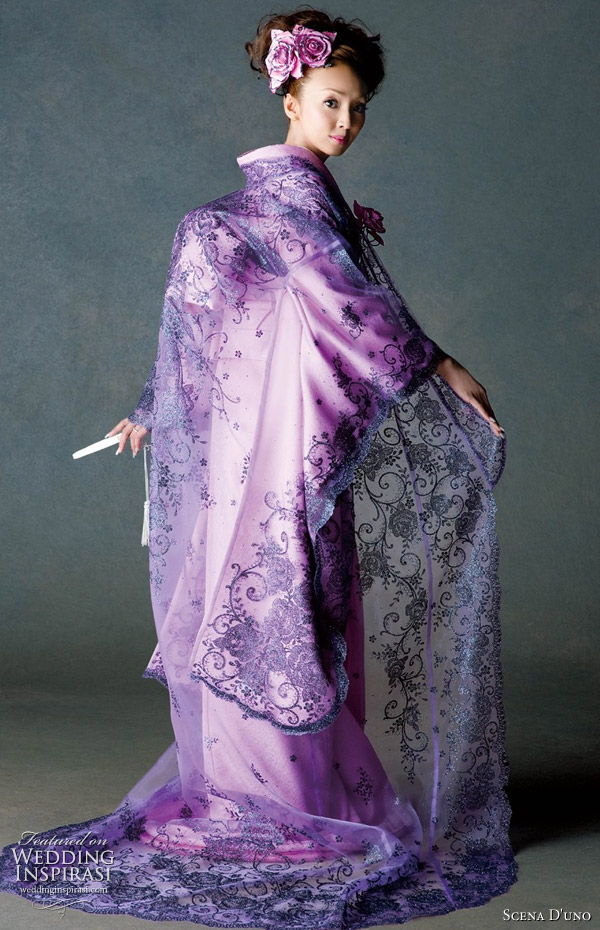 Purple kimono - modern style with lace overcoat, by Scena D'uno