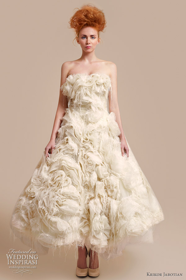 Krikor Jabotian 2010 - strapless flower ruffle gown, tea or ballet length Krikor Jabotian 2010 - strapless flower ruffle gown, tea or ballet length 