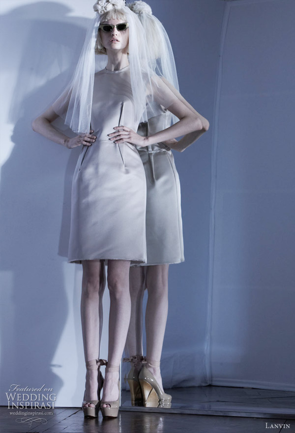 Lanvin Spring/Summer 2011 Pre-collection - putty radzimir mini dress, worn with ivory frosted tulle veil
