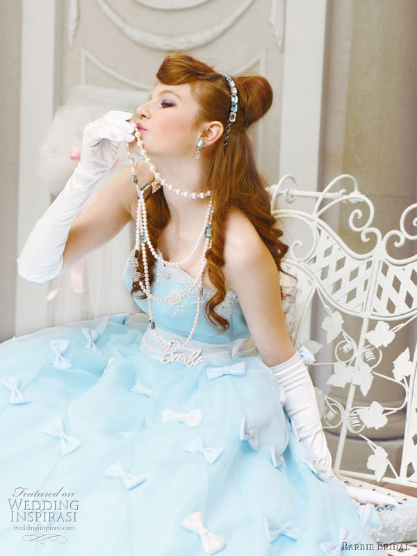 Light blue wedding dress with white bows from Barbie Bridal 2010 Light blue wedding dress with white bows from Barbie Bridal 2010