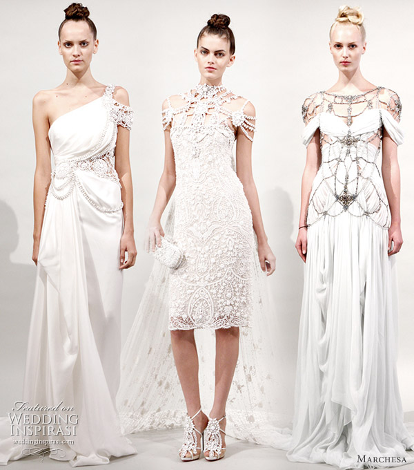 Marchesa 2011 Spring bridal ready gowns - webbed white dresses to wear for a wedding