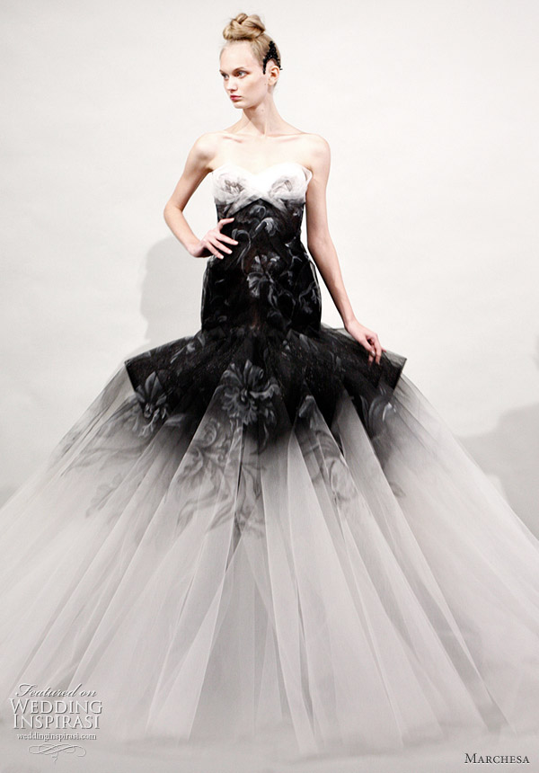 Marchesa Spring/Summer 2011 ready to wear collection - black and white tulle strapless dropped waist ball gown Marchesa Spring/Summer 2011 ready to wear collection - black and white tulle strapless dropped waist ball gown